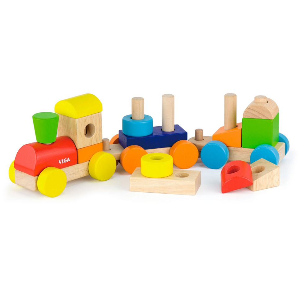 Дерев'яний поїзд-пірамідка Viga Toys 51610 Кольорові кубики
