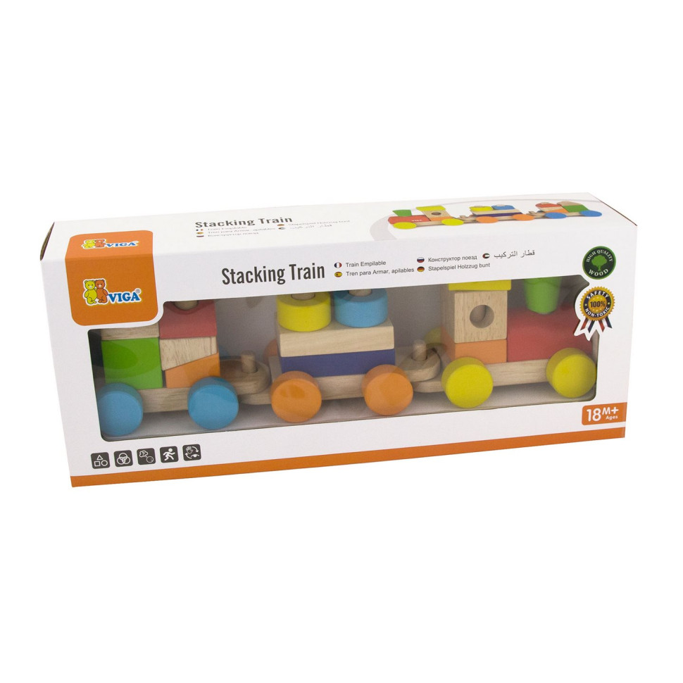 Дерев'яний поїзд-пірамідка Viga Toys 51610 Кольорові кубики