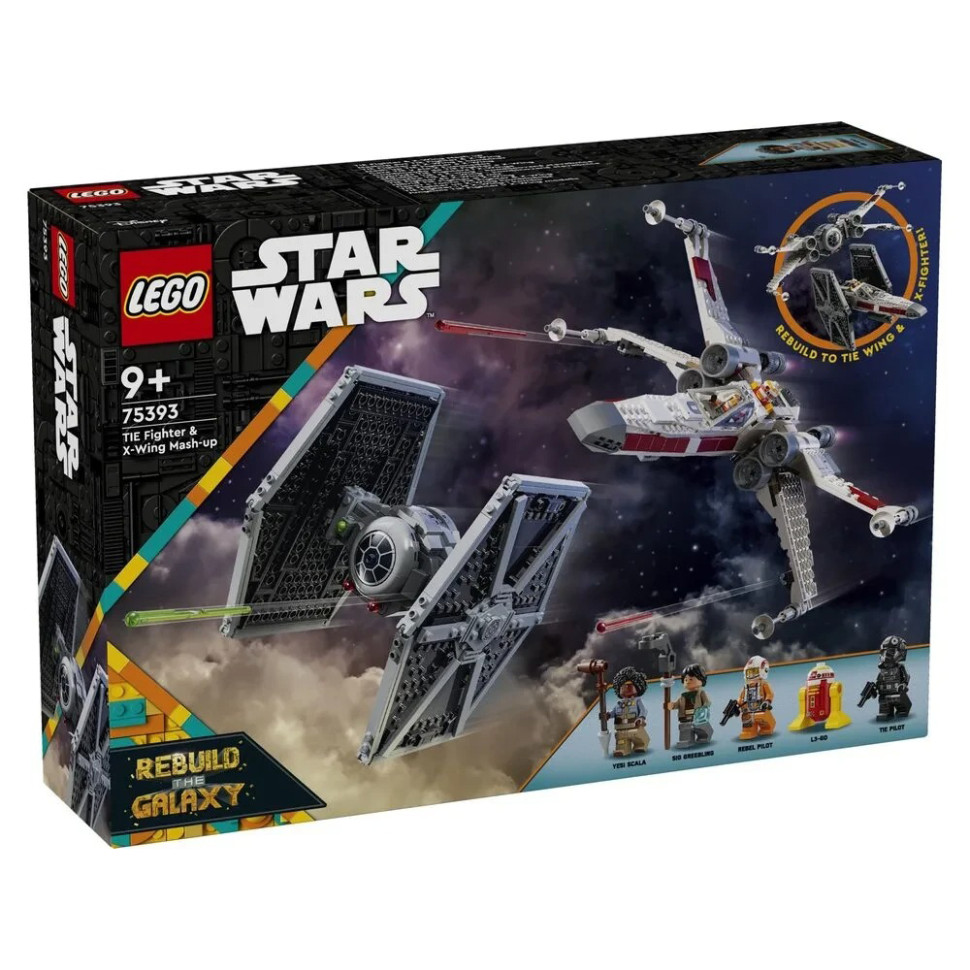 Конструктор LEGO Star Wars Сборный пакет Истребитель TIE и Корабль X-wing 75393, 1063 детали