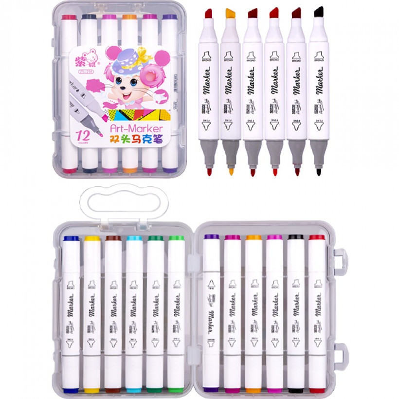 Фломастер 12 цветов «Art -Marker» Bambi 218-12 в пластиковом боксе