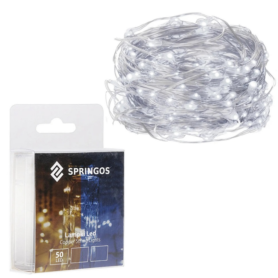 Гирлянда на батарейках Springos CL0015, 4.9 м 50 LED, Cold White