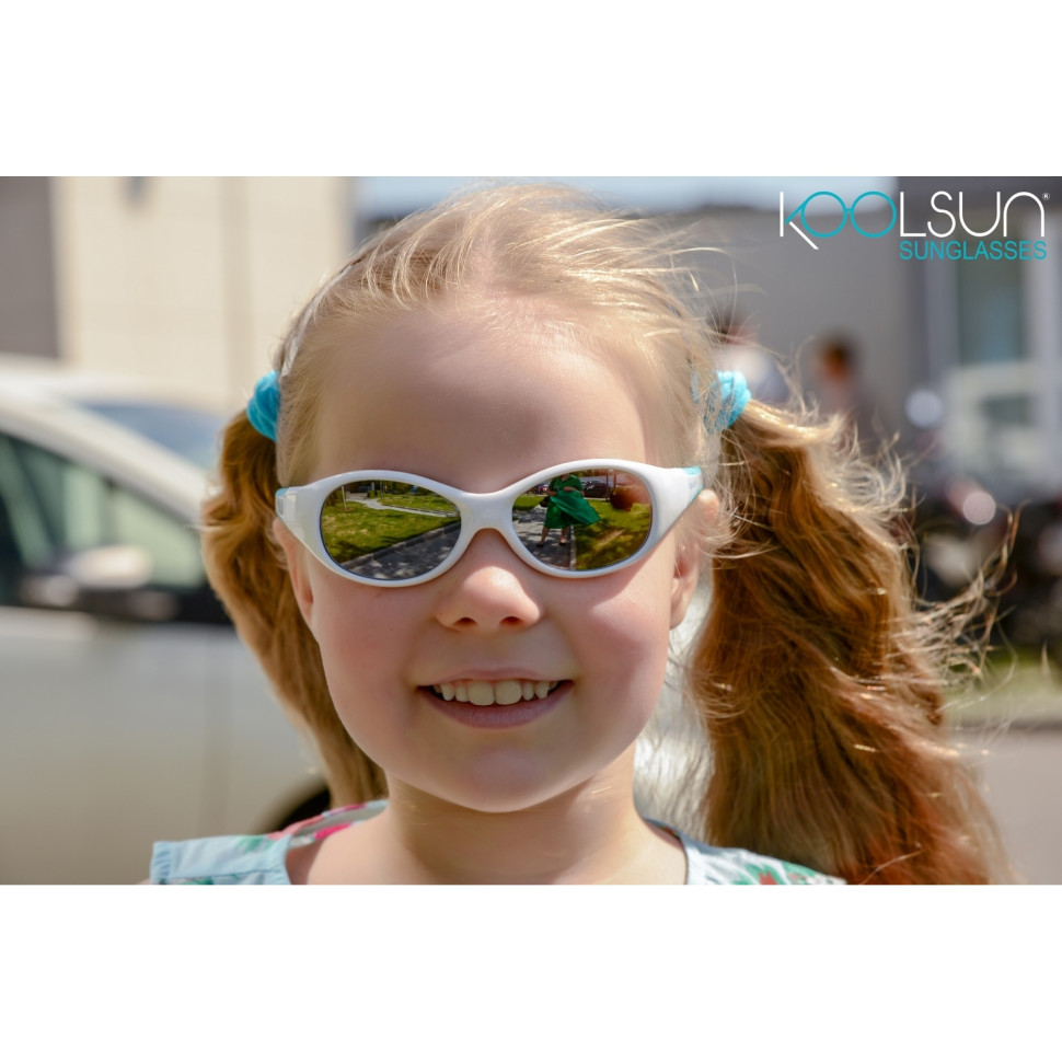 Дитячі сонцезахисні окуляри Koolsun біло-бірюзові серії Flex (Розмір: 3+) KS-FLWA003