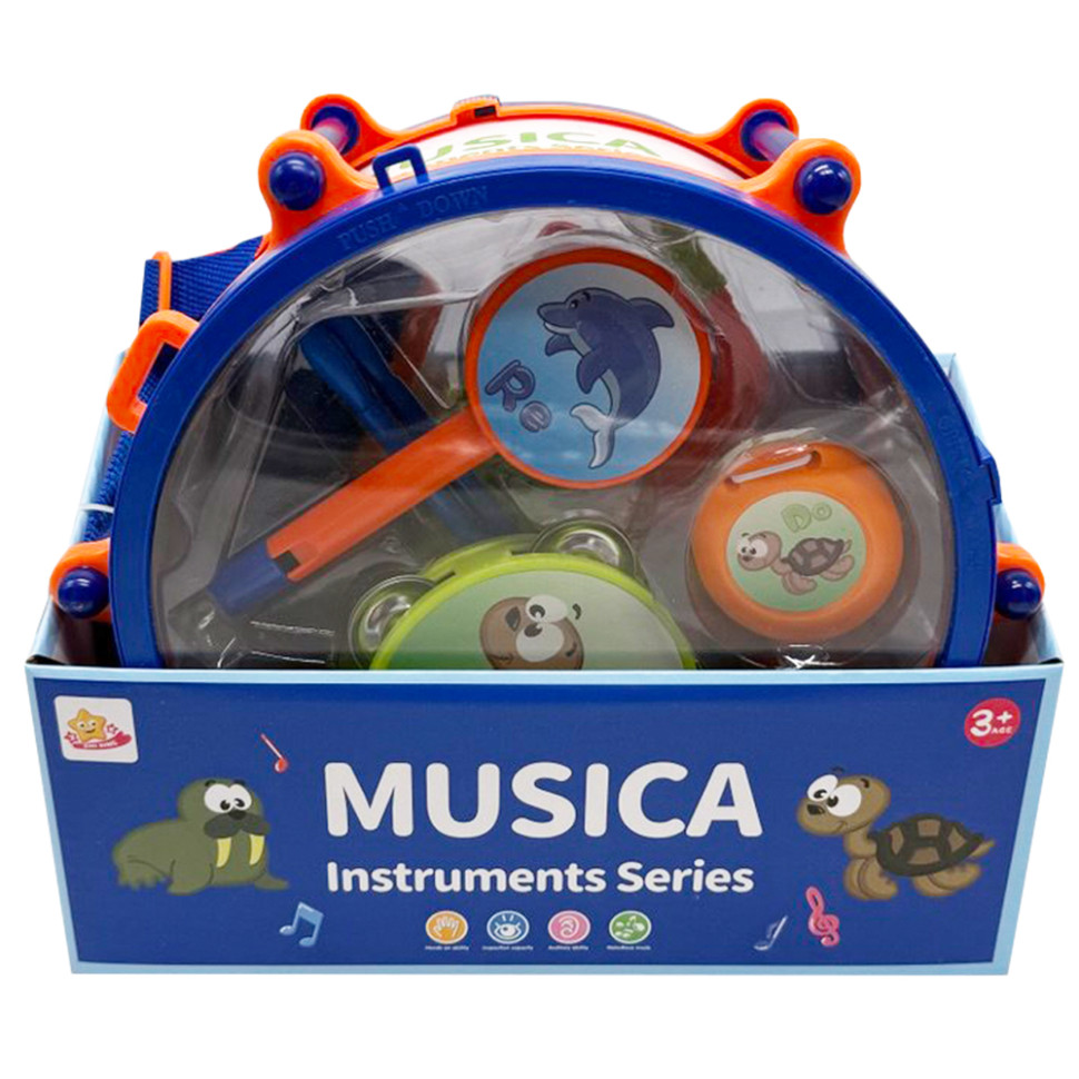 Детский набор музыкальных инструментов Bambi SF8122ABC, барабан, дудка, маракас