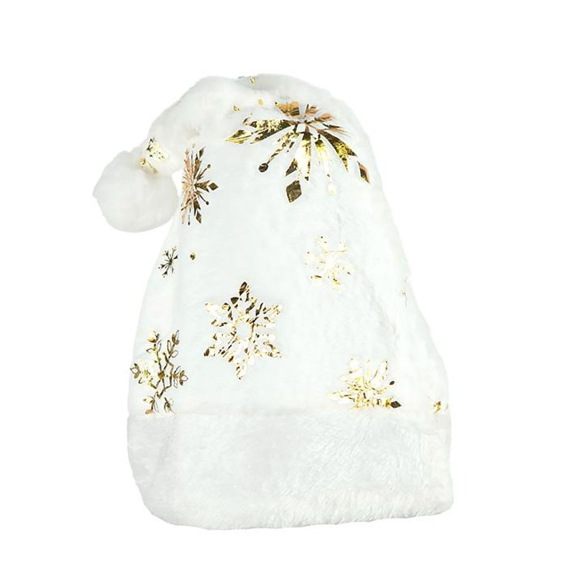 Новорічна шапка Святого Миколая Bambi 6241-22(Gold-2) білий, золоті сніжинки