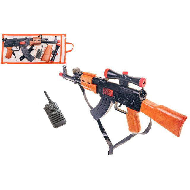 Игрушечный автомат АК трещотка с игрушечной рацией Golden Gun 810GG