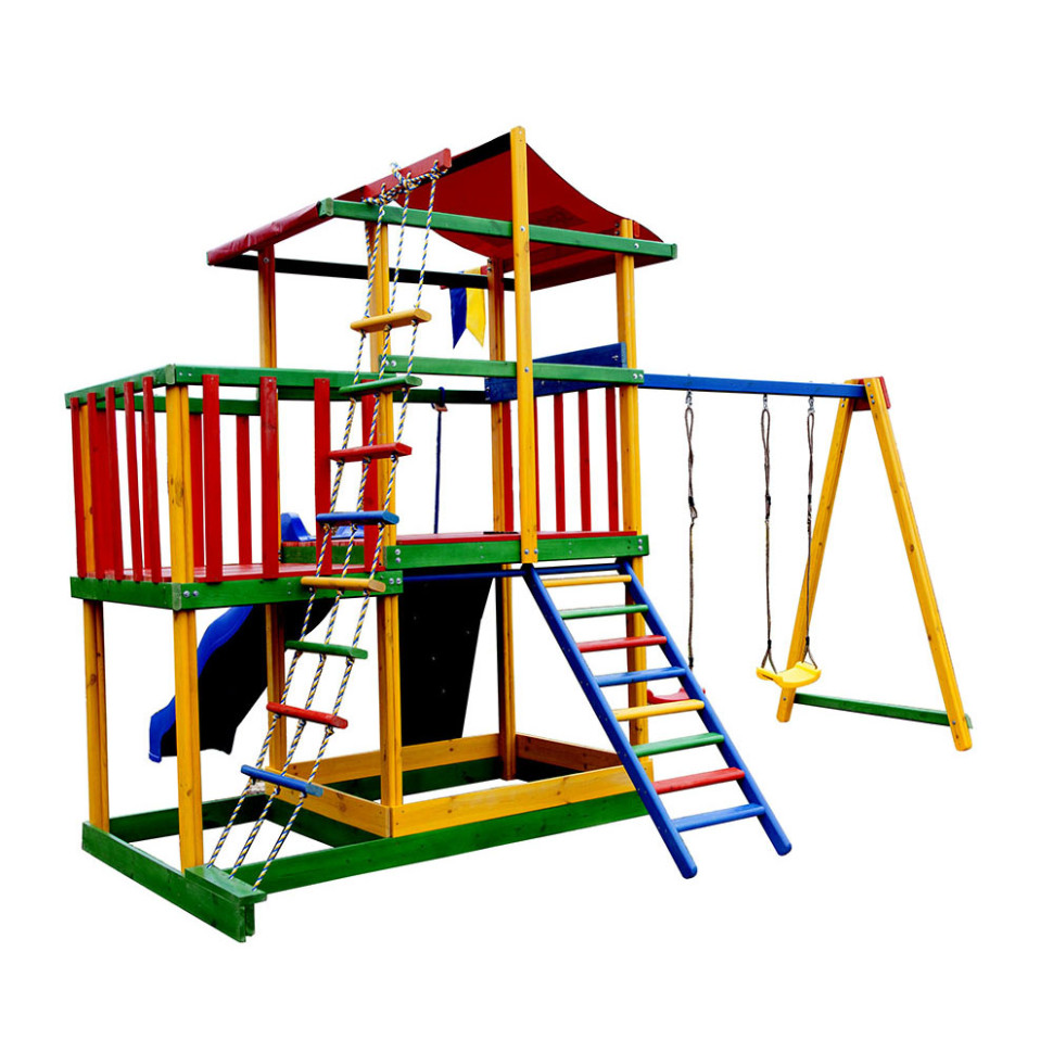 Ігровий комплекс кольоровий для вулиці SportBaby Babyland-11 з мотузковими сходами