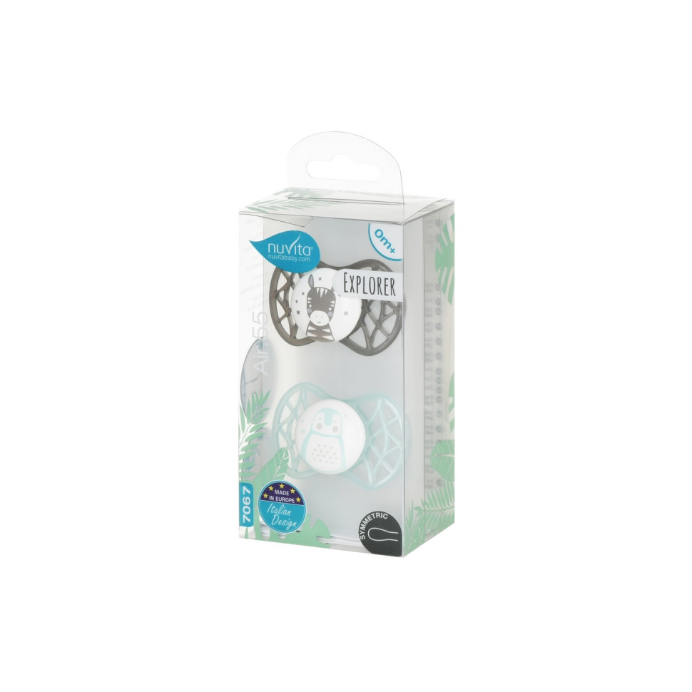 Пустышка Nuvita 7067 Air55 Explorer симметрическая 0m+ (зебра, пингвин) 2шт NV7067N