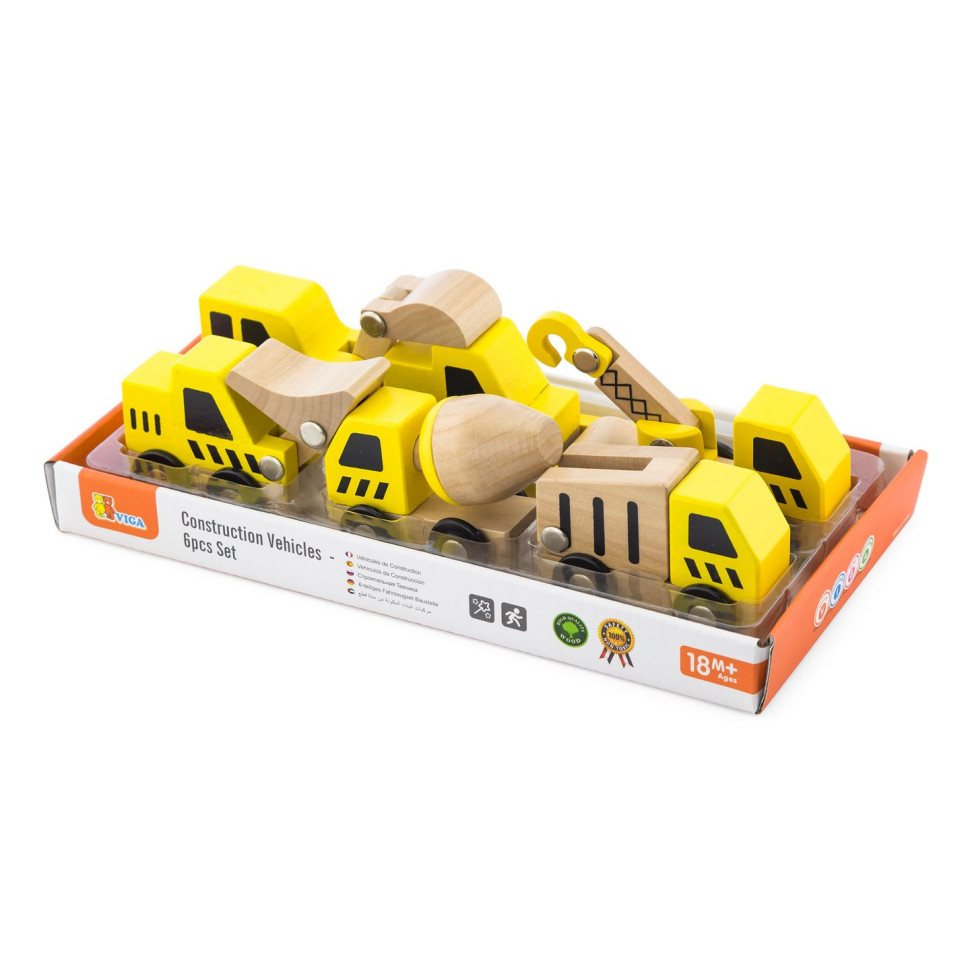Набор игрушечных машинок Стройтехника Viga Toys 50541, 6 штук