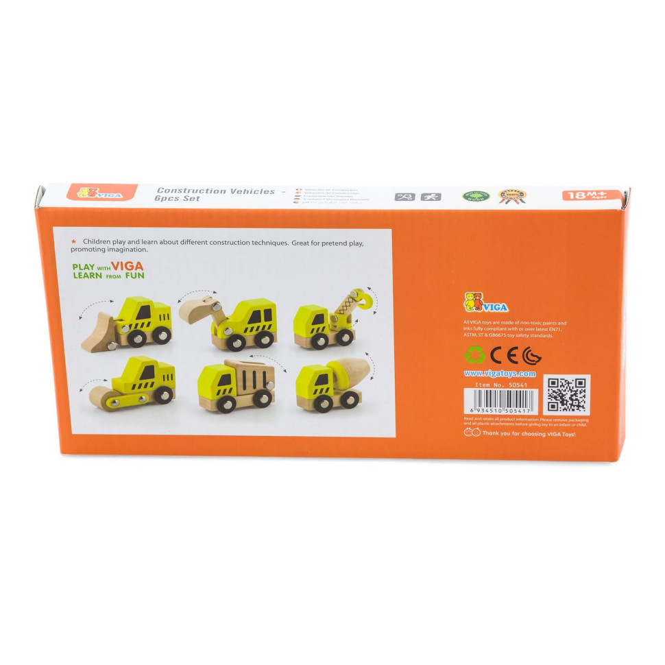 Набор игрушечных машинок Стройтехника Viga Toys 50541, 6 штук