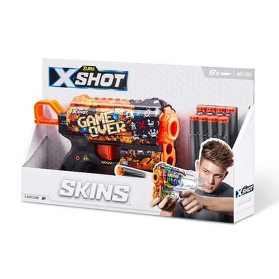 Скорострельный бластер Skins Flux Game Over X-SHOT 36516E (8 патронов)