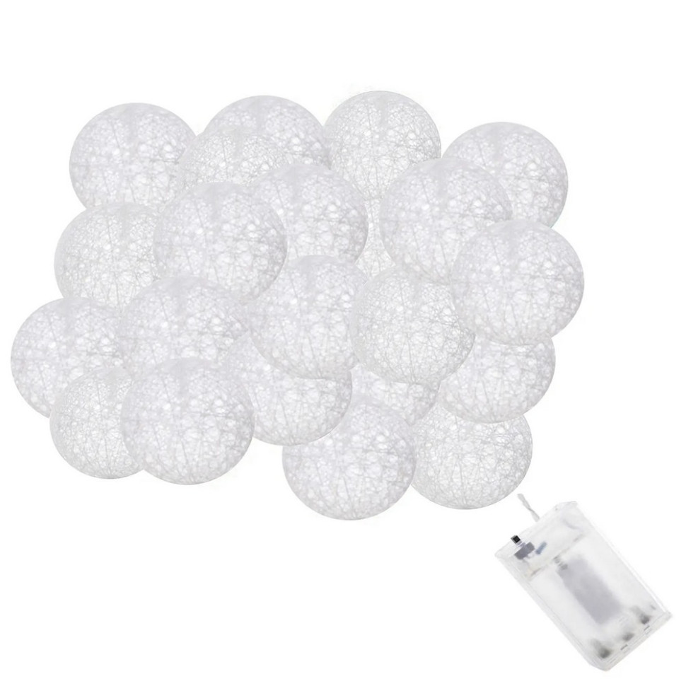 Гирлянда на батарейках Cotton Balls Springos CL0049, 6 м 30 LED, Warm White