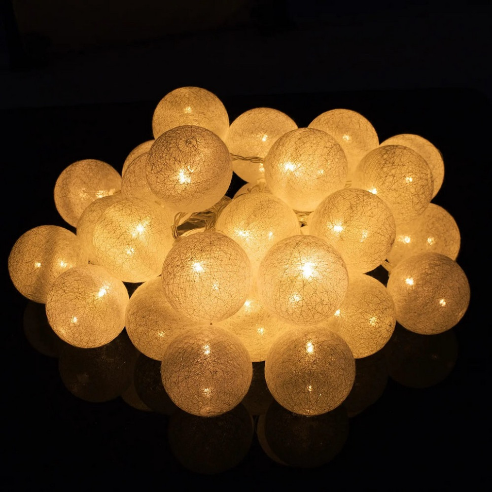 Гирлянда на батарейках Cotton Balls Springos CL0049, 6 м 30 LED, Warm White
