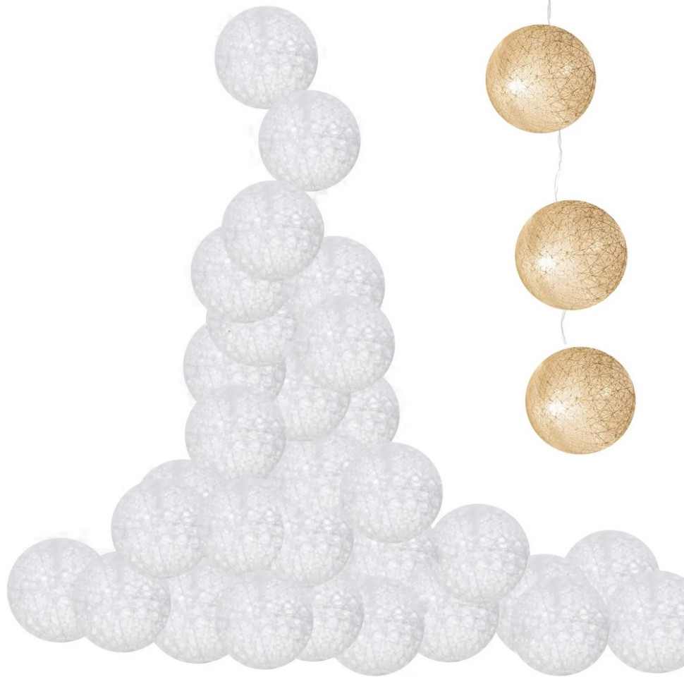 Гирлянда на батарейках Cotton Balls Springos CL0049, 6 м 30 LED, Warm White