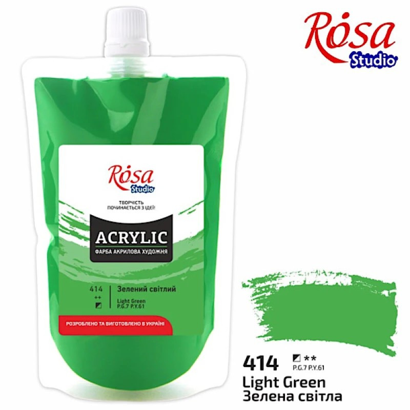Фарба акрилова Зелена світла Rosa 323200414 (код 414), 200 мл