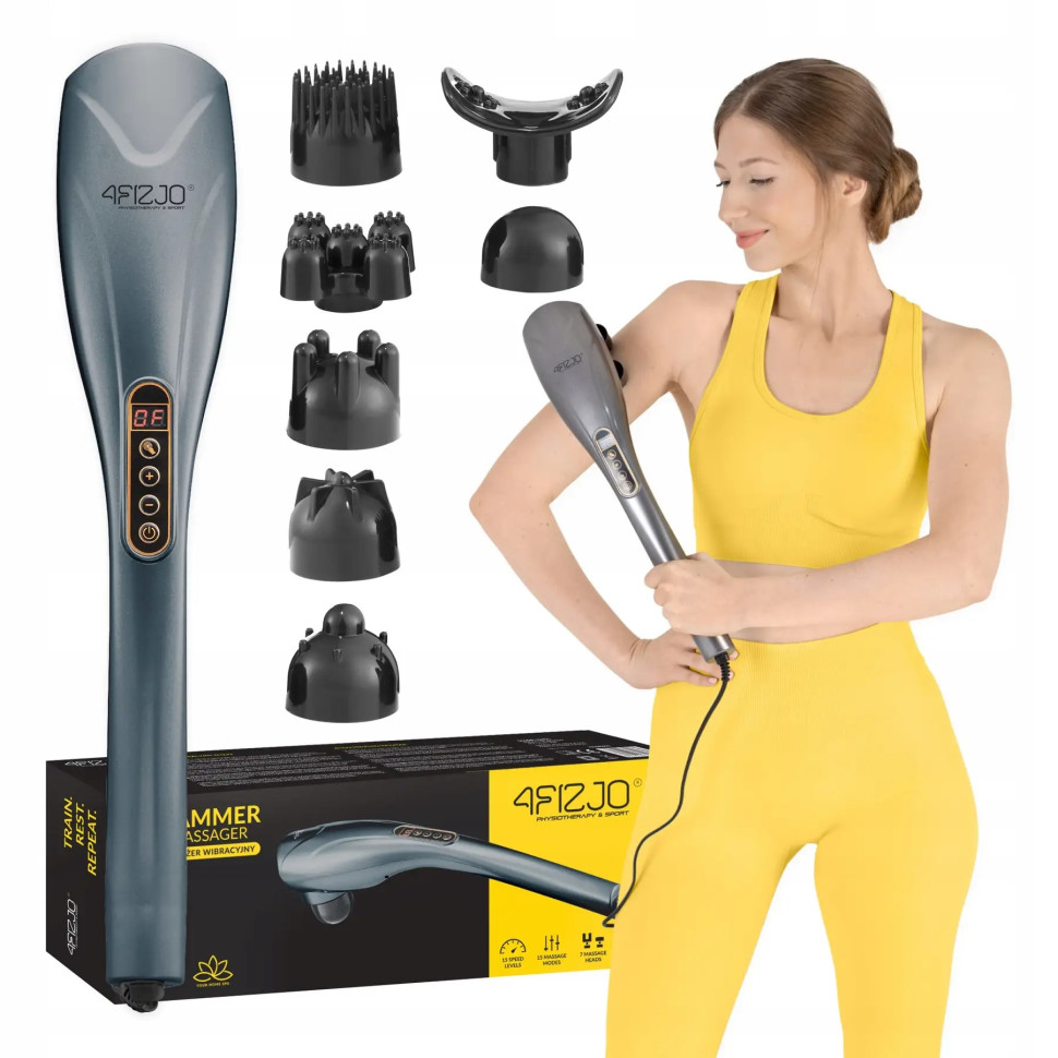 Ручной антицеллюлитный массажер для тела Long Stick 4FIZJO 4FJ0555 Grey 7 в 1