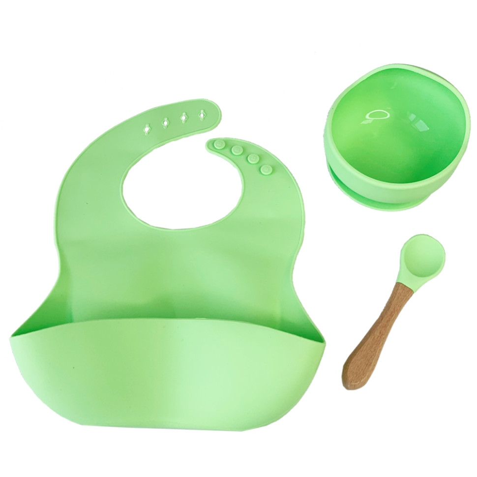Набір дитячого посуду Силіконова тарілка та слинявчик Mega Zayka MGZ-0110(Green) у коробці