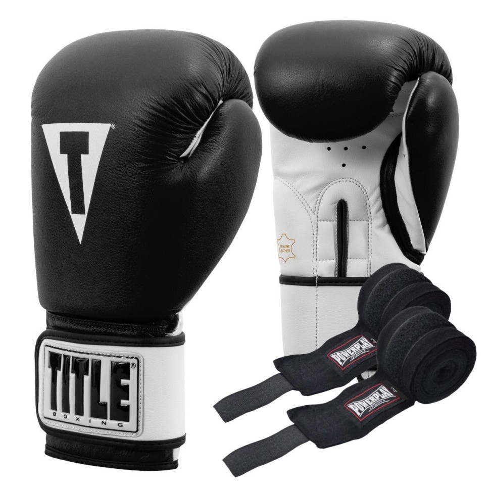 Боксерські рукавиці Premier Leather TITLE TSBG2 X BK/WH 16 унцій (бинти в комплекті)