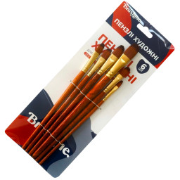 Набор профессиональных нейлоновых кисточек Brushme BR650, 6 штук, форма FILBERT