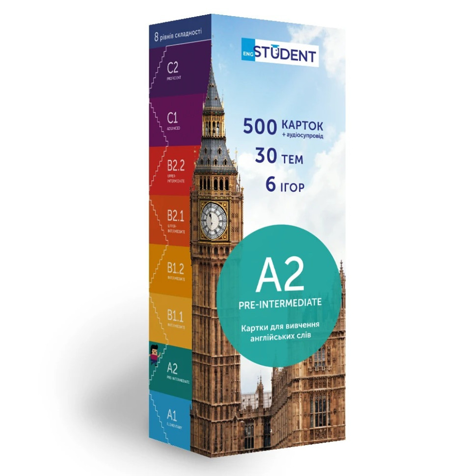Картки для вивчення англійської мови A2–PRE-INTERMEDIATE English Student 39122576 англ-укр 500 карток