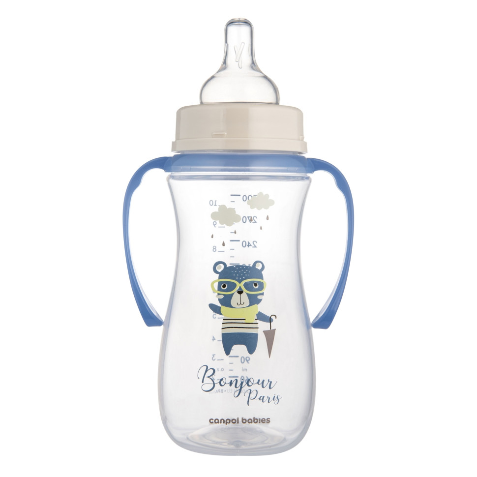 Пляшечка антиколікова Bonjour Paris Canpol babies 35/241_blu з широким отвором та ручками, 300 мл