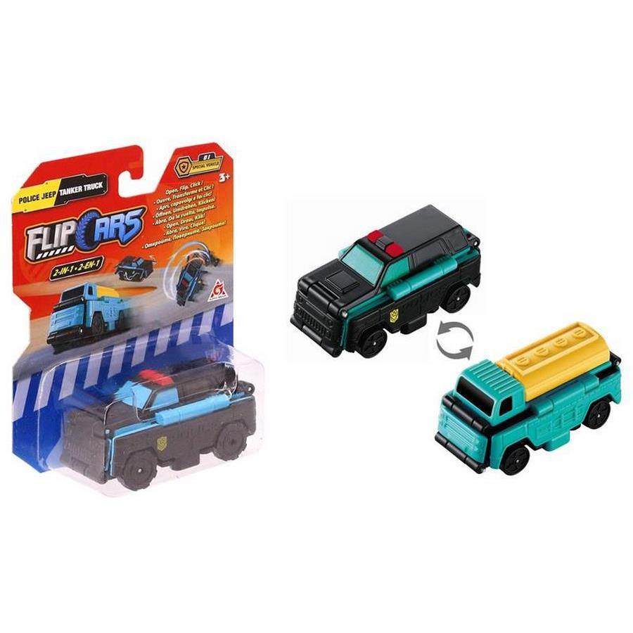 Машинка-трансформер Flip Cars 2 в 1 Спецтранспорт, Полицейский внедорожник и Автоцистерна EU463875-08