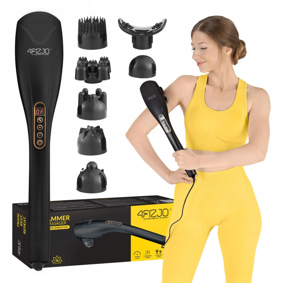 Ручной антицеллюлитный массажер для тела Long Stick 4FIZJO 4FJ0556 Black 7 в 1
