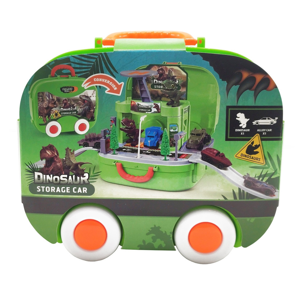 Игровой набор паркинг Bambi XZ-676 машинка+диновазавр, в чемоданчике