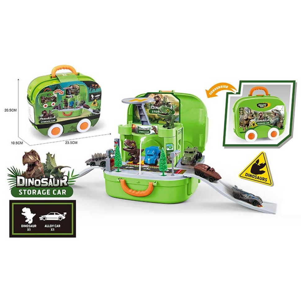 Игровой набор паркинг Bambi XZ-676 машинка+диновазавр, в чемоданчике