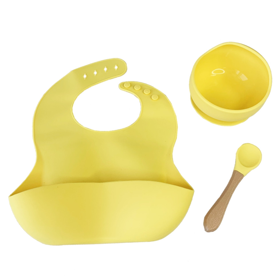 Набір дитячого посуду Силіконова тарілка та слинявчик Mega Zayka MGZ-0110(Yellow) у коробці