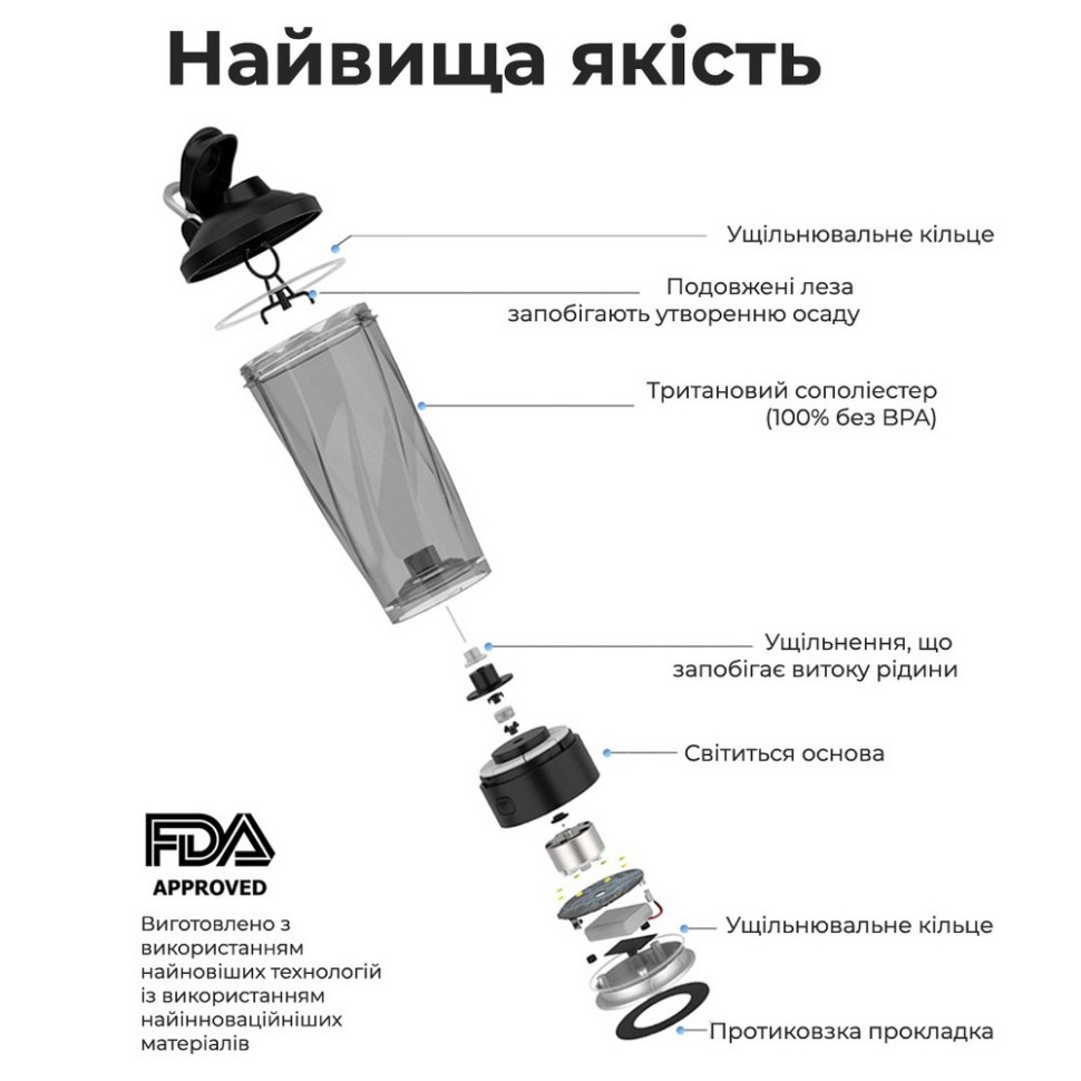 Шейкер спортивный электрический VortexBoost VOLTRX Vortex_Black 600 мл, Black