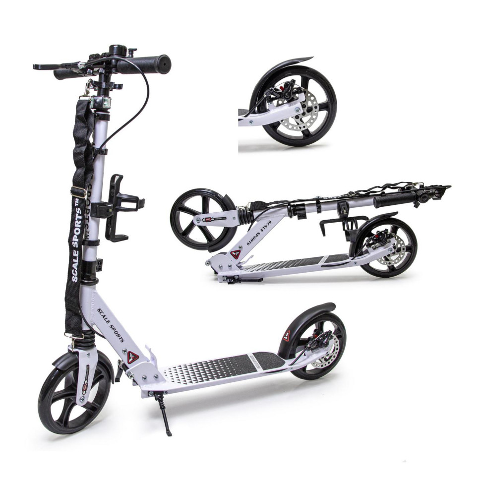 Самокат двухколесный Scale Sports 1111449399 SS-12 белый, дисковый тормоз, Led-фонарик