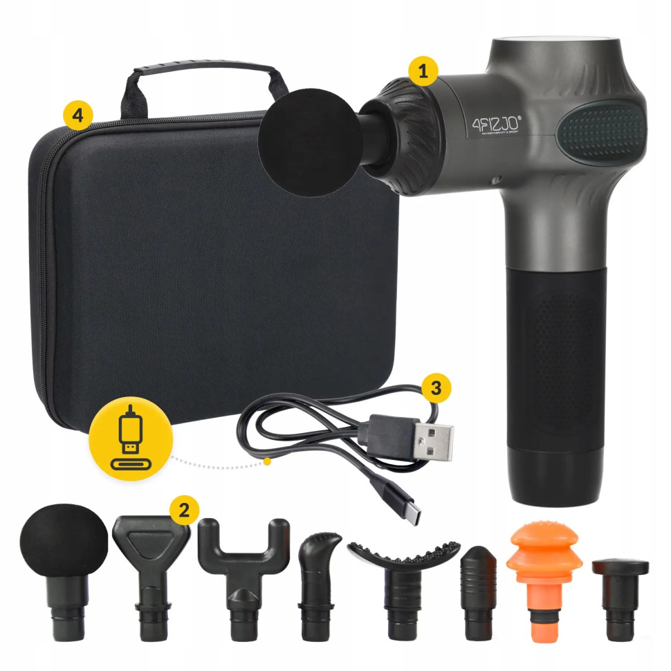 Ручной перкуссионный массажер (массажный пистолет) Massage Gun Active 4FIZJO 4FJ0592, 30 Вт