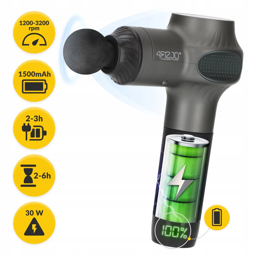 Ручной перкуссионный массажер (массажный пистолет) Massage Gun Active 4FIZJO 4FJ0592, 30 Вт