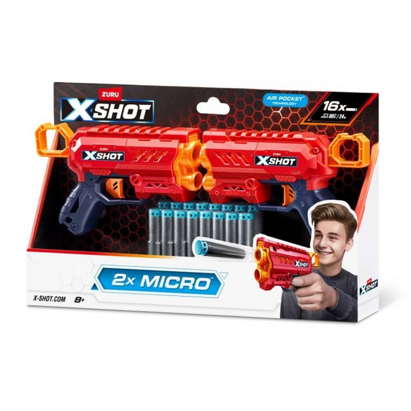 Набор скорострельных бластеров Excel Double Micro 2.0 X-Shot 36727R 16 патронов