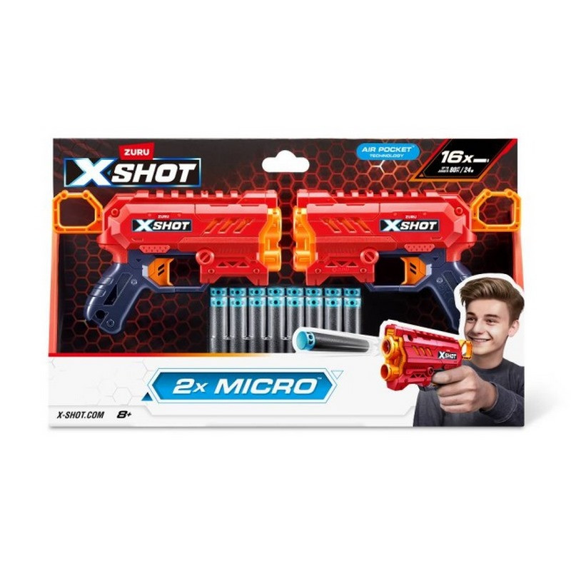 Набор скорострельных бластеров Excel Double Micro 2.0 X-Shot 36727R 16 патронов