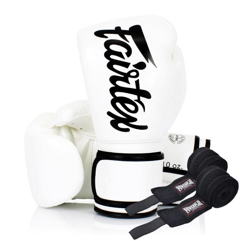 Боксерские перчатки BGV14 Fairtex BGV14_16oz_White 16 унций (бинты в комплекте)