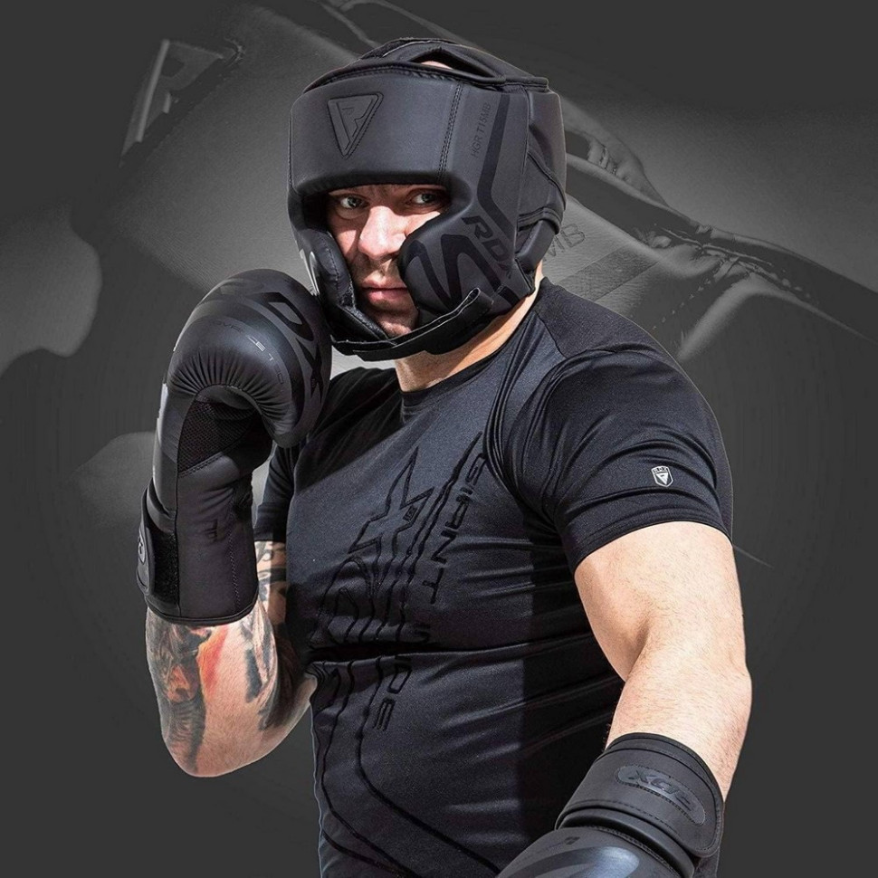 Боксерский шлем T15 Noir Cheek Protector Matte RDX Inc Limited HGR-T15MB-L, Black, L (капа в комплекте)