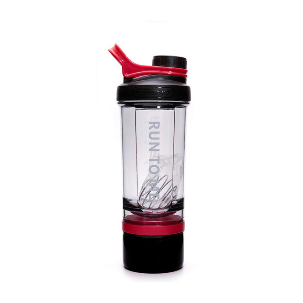 Шейкер спортивний з контейнером KXN-1199 Casno KXN-1199_Grey/Red 600 мл, з вінчиком