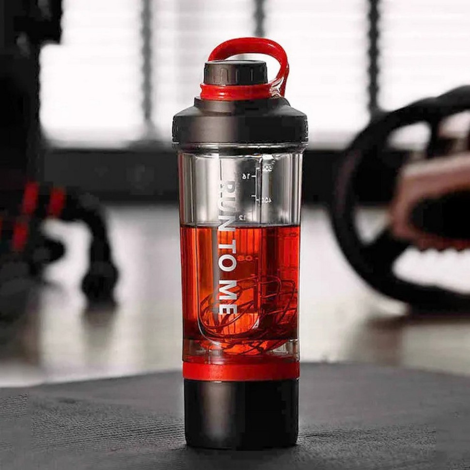 Шейкер спортивний з контейнером KXN-1199 Casno KXN-1199_Grey/Red 600 мл, з вінчиком