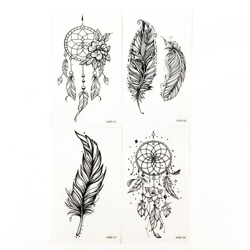 Набор временных тату «Ловцы снов и перьев» Fresh Tattoo black-tattoo-mini-set-dre из 4 черных по 9,5 х 5,5 см