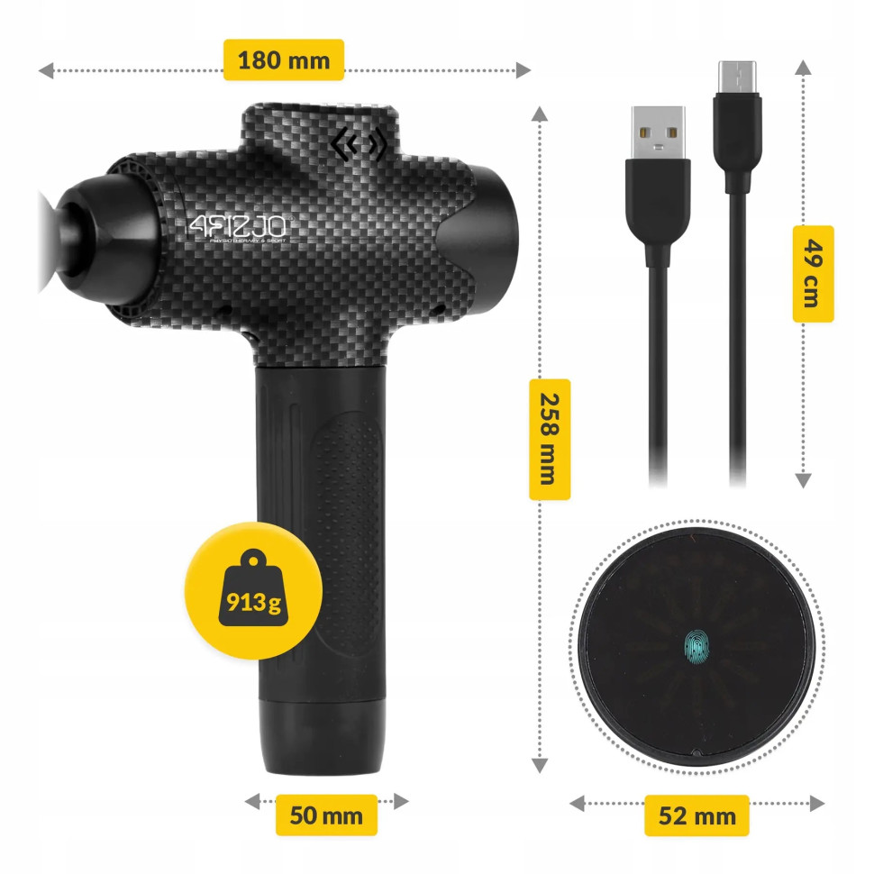 Ручной перкуссионный массажер (массажный пистолет) Massage Gun Evo 4FIZJO 4FJ0591, 30 Вт
