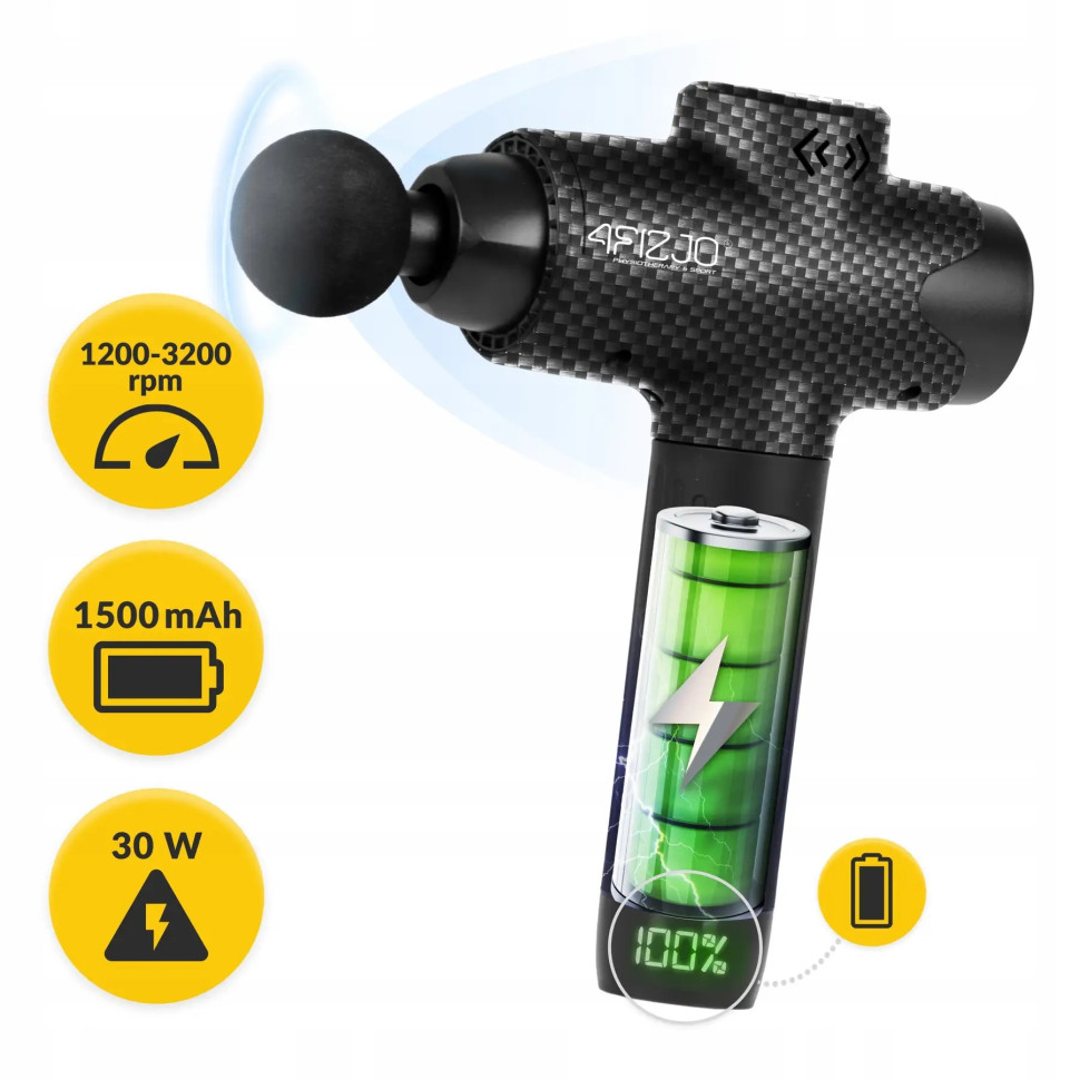 Ручной перкуссионный массажер (массажный пистолет) Massage Gun Evo 4FIZJO 4FJ0591, 30 Вт