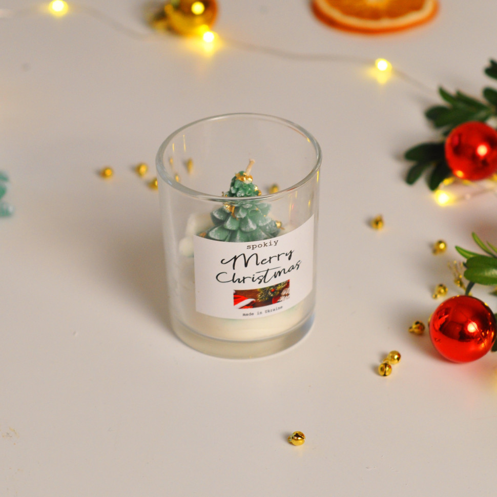 Новорічна свічка ручної роботи з соєвого воску 