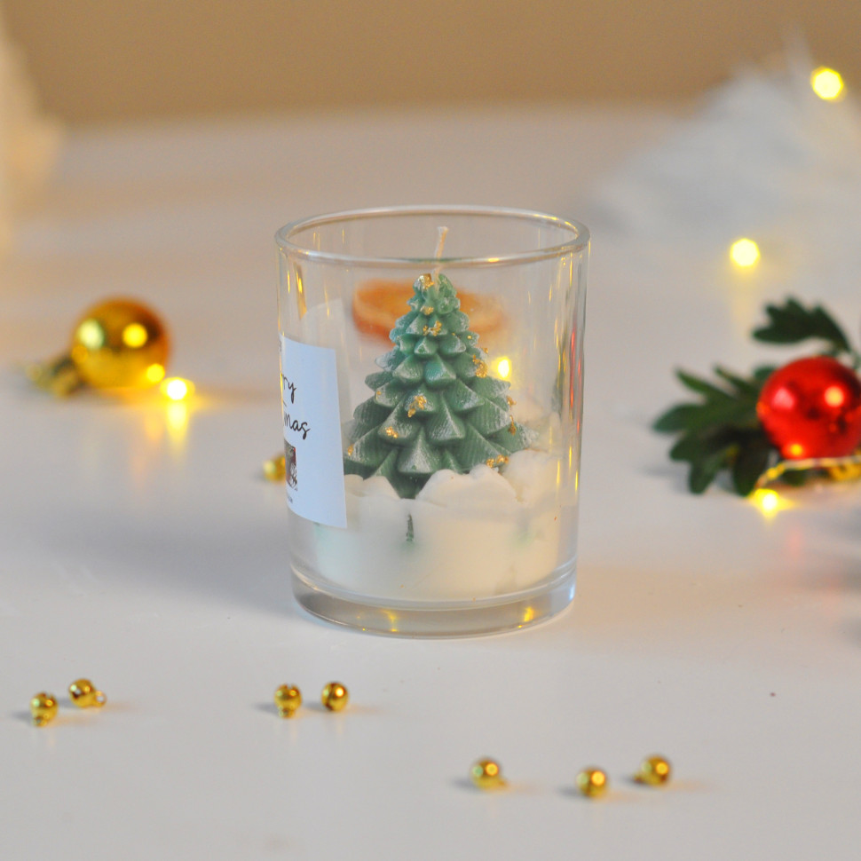 Новорічна свічка ручної роботи з соєвого воску 