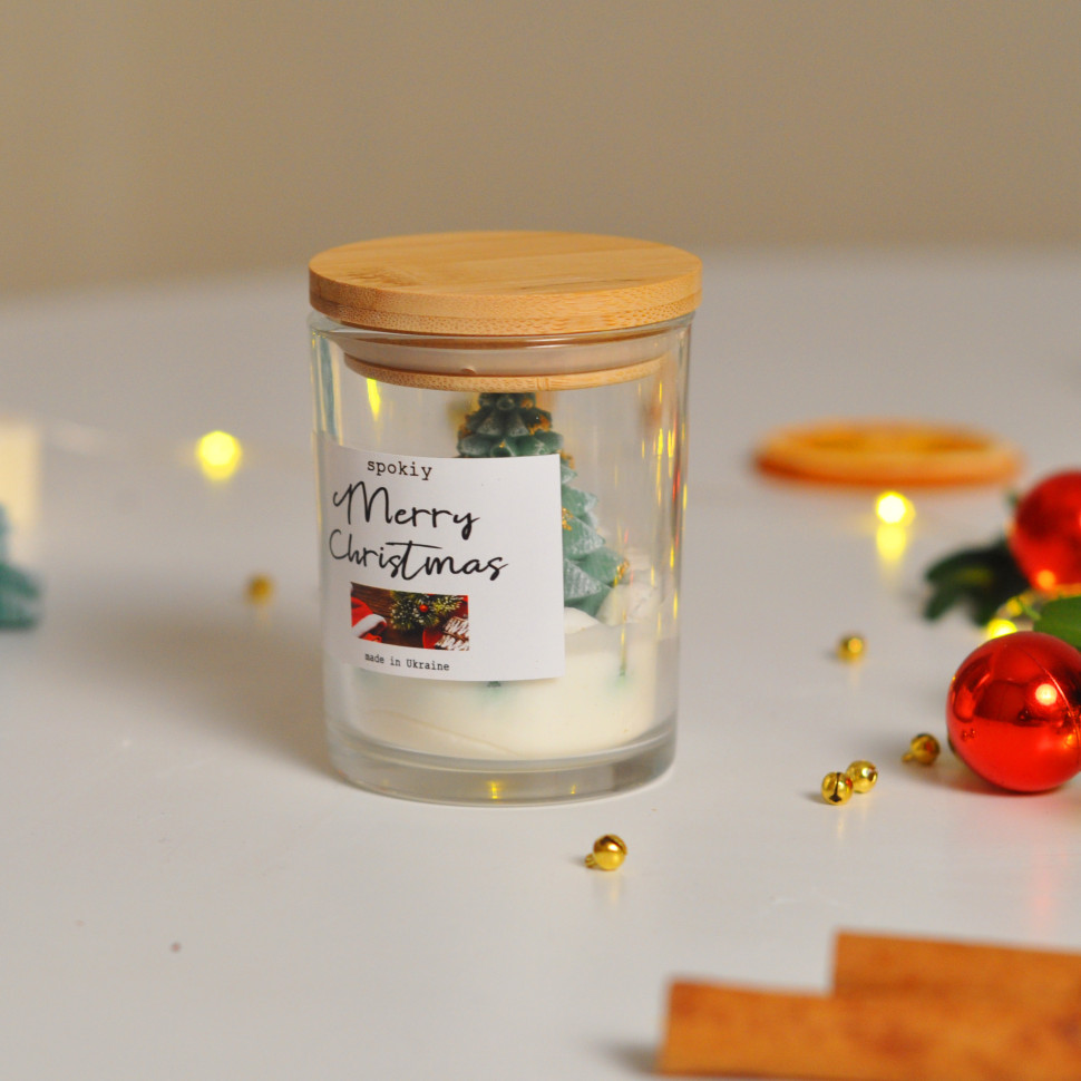 Новорічна свічка ручної роботи з соєвого воску 