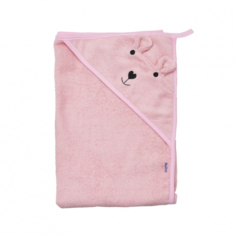 Рушник дитячий Bear Twins 1530-PTB-08, 100 x 100 см, рожевий