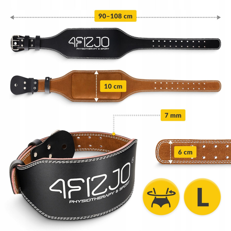 Пояс для тяжелой атлетики 4FIZJO P-5905973404310 Black, кожаный, размер L 