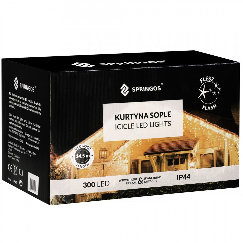 Гірлянда бахрома вулична Springos CL0318, 12 м 300 LED + Flash, Blue