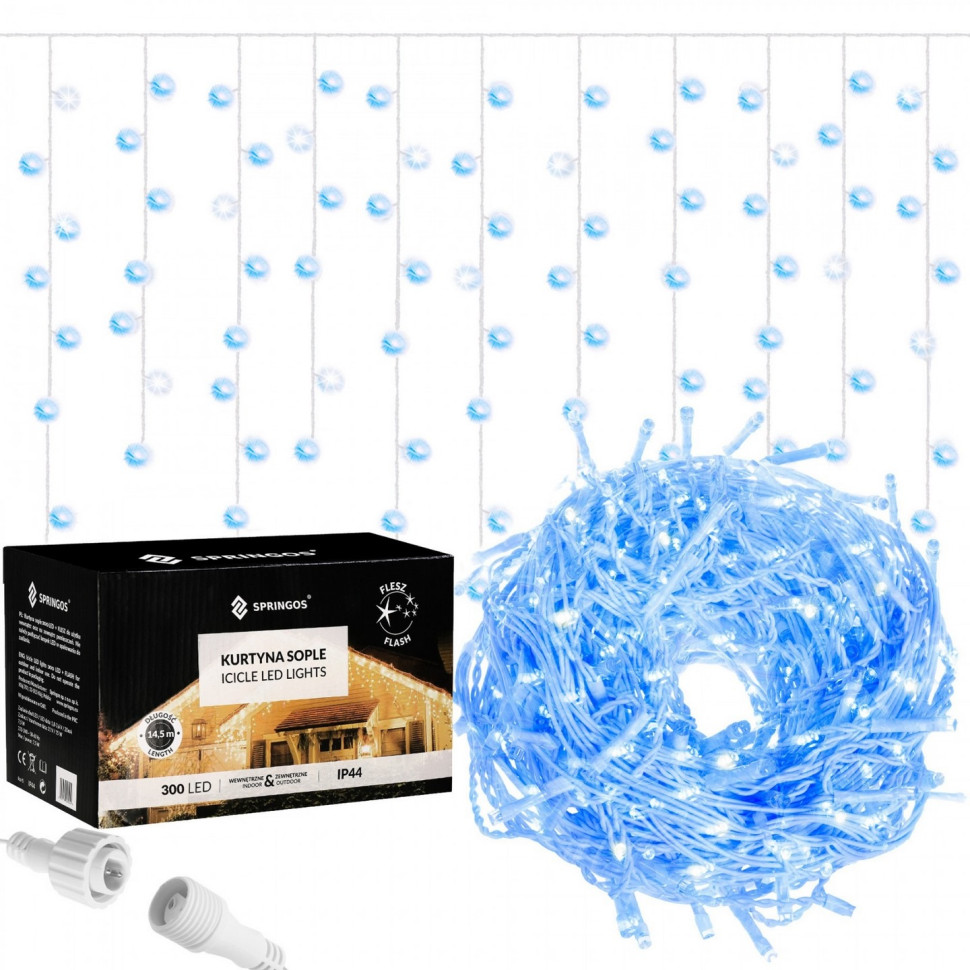 Гірлянда бахрома вулична Springos CL0318, 12 м 300 LED + Flash, Blue