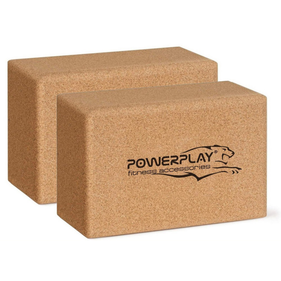Блоки для йоги Cork Yoga Block PowerPlay PP_4006_Cork_2in, из пробкового дерева, пара